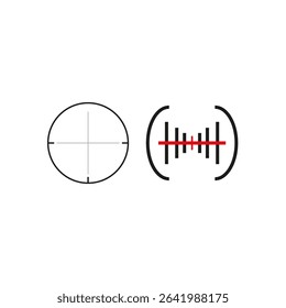 Crosshair vector icon. Red square frame. Circular target symbol. Bold aim shape.