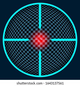 Crosshairs with a red precise sight. Neon bright illustration on a dark background with a transparent center. Vector