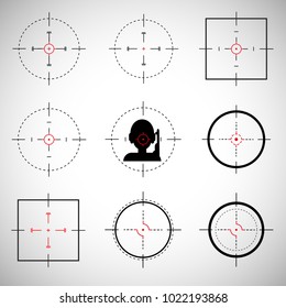 Crosshairs set. Round and square crosshairs for video games and applications. Simple different sniper crosshairs in a flat linear style.