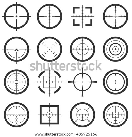 Crosshairs vector icons set. Target and aiming to bullseye illustration