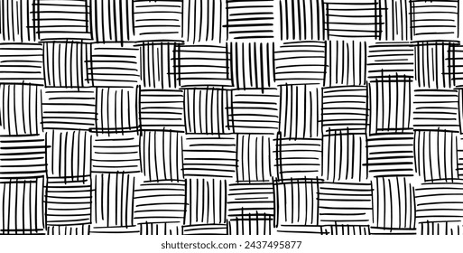 Crosshatch Easter basket pattern with scribble lines. Grunge organic stroke on horizontal canvas.  Vector illustration