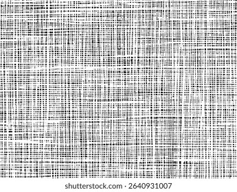 Crosshatch grunge texture. Black and white ink-style abstract linen fabric background.