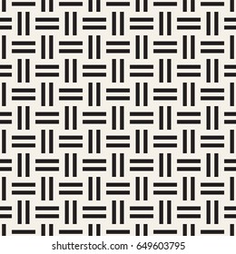 Crosshatch vector seamless geometric pattern. Crossed graphic rectangles background. Checkered motif. Seamless black and white texture of crosshatched bold lines. Trellis simple fabric print.