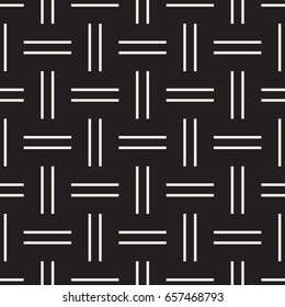 Crosshatch vector seamless geometric pattern. Crossed graphic rectangles background. Checkered motif. Seamless black and white texture of crosshatched bold lines. Trellis simple fabric print.