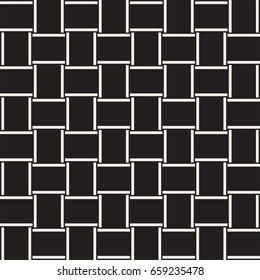 Crosshatch vector seamless geometric pattern. Crossed graphic rectangles background. Checkered motif. Seamless black and white texture of crosshatched bold lines. Trellis simple fabric print.