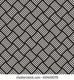 Crosshatch vector seamless geometric pattern. Crossed graphic rectangles background. Checkered motif. Seamless black and white texture of crosshatched bold lines. Trellis simple fabric print.