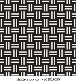 Crosshatch vector seamless geometric pattern. Crossed graphic rectangles background. Checkered motif. Seamless black and white texture of crosshatched bold lines. Trellis simple fabric print.