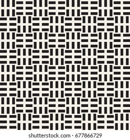 Crosshatch vector seamless geometric pattern. Crossed graphic rectangles background. Checkered motif. Seamless black and white texture of crosshatched bold lines. Trellis simple fabric print.