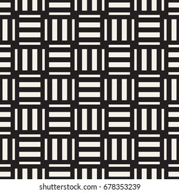 Crosshatch vector seamless geometric pattern. Crossed graphic rectangles background. Checkered motif. Seamless black and white texture of crosshatched bold lines. Trellis simple fabric print.