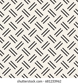 Crosshatch vector seamless geometric pattern. Crossed graphic rectangles background. Checkered motif. Seamless black and white texture of crosshatched bold lines. Trellis simple fabric print.
