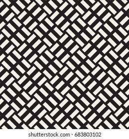 Crosshatch vector seamless geometric pattern. Crossed graphic rectangles background. Checkered motif. Seamless black and white texture of crosshatched bold lines. Trellis simple fabric print.