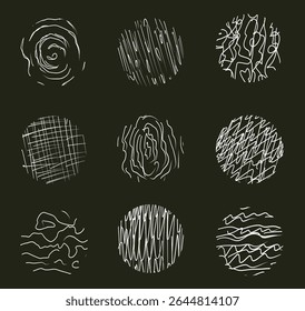 hachurage et motif de texture en bois en forme de cercle. Texture dessinée à la main Doodle