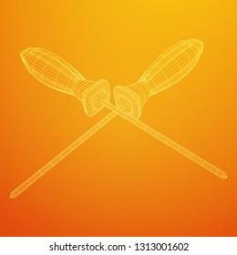 Crosshead screwdriver. Handyman tool for home repair. Maintenance themed abstract model wireframe low poly mesh vector illustration