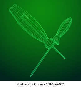 Crosshead screwdriver. Handyman tool for home repair. Maintenance themed abstract model wireframe low poly mesh vector illustration