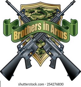 crossing American assault rifles with shield and banner