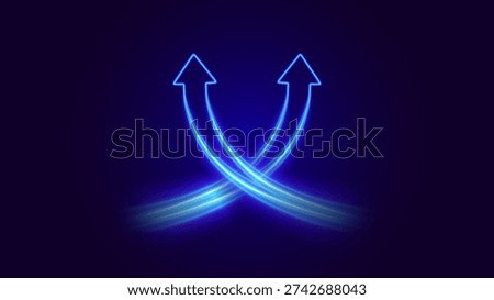 Crossing arrows.Two neon glowing intertwined arrows. Vibrant blue neon shuffle. 