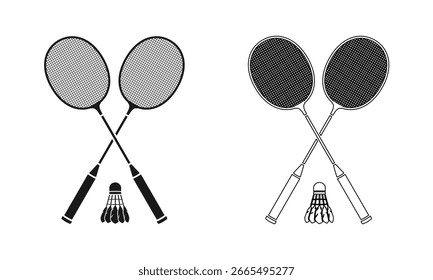 crossing badminton racket with shuttlecock set vector illustration isolated on white background.