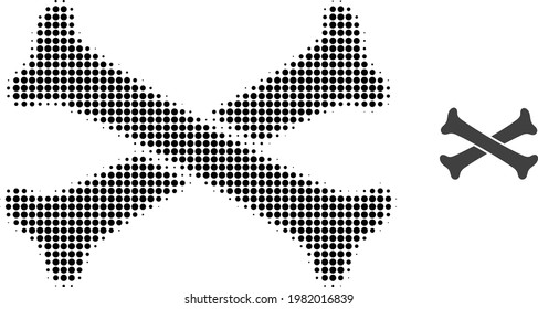 Crossing bones halftone dot icon illustration. Halftone array contains round pixels. Vector illustration of crossing bones icon on a white background. Flat abstraction for crossing bones pictogram.