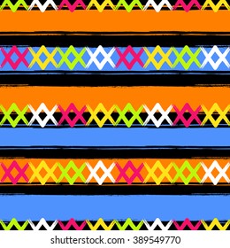 Crossing brush strokes seamless pattern. Ethnic pattern with mexican motif
