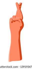 Crossing fingers as gesture of human lying, expression of luck, sign of superstition, false promise