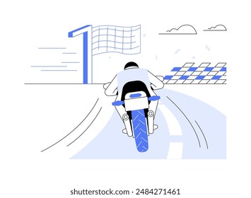 Crossing finish line abstract concept vector illustration. Professional motorcycle driver finishing on the track, motorsport racing, sport transport, leading position abstract metaphor.