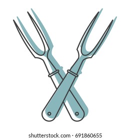 Crossing grill forks in doodle style isolated on white background barbecue object for summer party barbecue design and web vector illustration