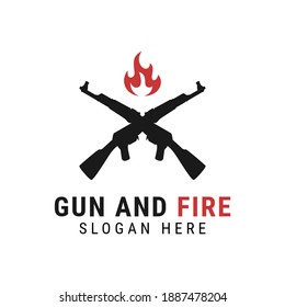 Crossing Gun and Fire Sign Hunting Logo Design Vector