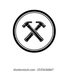 Crossing hammer in circle vector monochrome isolated logo