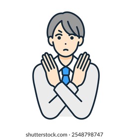 Crossing hands in front of chest, gesture of refusal. Vector illustration of a high school boy.