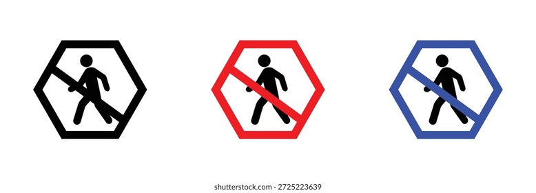 ícone de cruzamento defina vetor em fundo branco. Pedestre Ícone Crossing Set Zebra Crosswalk. Sinal de aviso de estrada mínimo com pedestres caminhando na passagem de zebra simbolizando o projeto de consciência de segurança