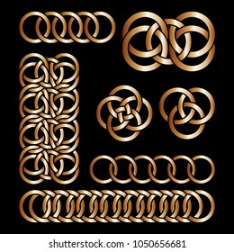 Crossing intertwined golden circles. Brilliant Chains. Vector illustration