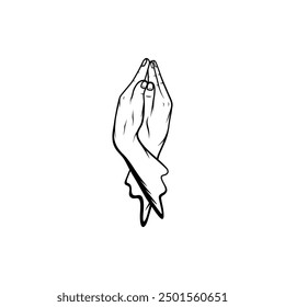 crossing and joining the palms of the black and white nirvana mudra vector line art