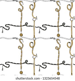 Crossing leather straps and chain belts seamless pattern for fashion fabric design.