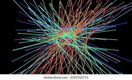 Crossing light beams. Energy flow Laser lines. Neon plexus knots. Curved guide path in space of infinity. Transition matrix energy level. Point deep datasets big deep data. Chaos and order background