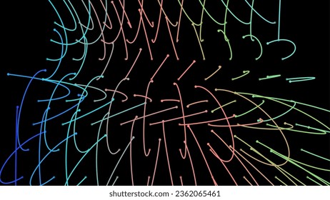 Crossing light beams. Energy flow Laser lines. Neon plexus knots. Curved guide path in space of infinity. Transition matrix energy level. Point deep datasets big deep data. Chaos and order background