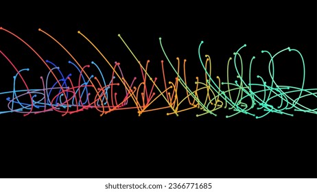 Crossing light beams. Energy flow Laser lines. Neon plexus knots. Curved guide path in space of infinity. Transition matrix energy level. Point deep datasets big deep data. Chaos and order background