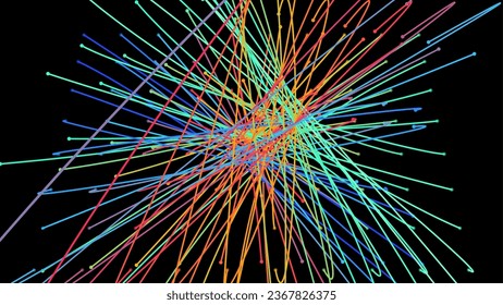 Crossing light beams. Energy flow Laser lines. Neon plexus knots. Curved guide path in space of infinity. Transition matrix energy level. Point deep datasets big deep data. Chaos and order background