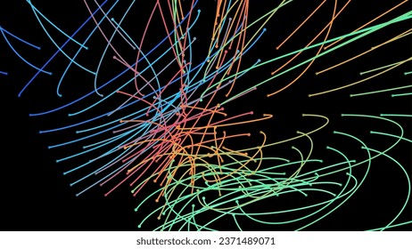 Crossing light beams. Energy flow Laser lines. Neon plexus knots. Curved guide path in space of infinity. Transition matrix energy level. Point deep datasets big deep data. Chaos and order background