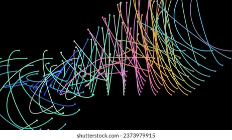 Crossing light beams. Energy flow Laser lines. Neon plexus knots. Curved guide path in space of infinity. Transition matrix energy level. Point deep datasets big deep data. Chaos and order background