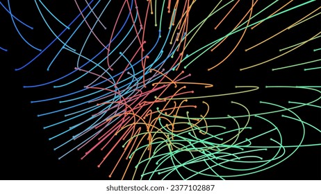 Crossing light beams. Energy flow Laser lines. Neon plexus knots. Curved guide path in space of infinity. Transition matrix energy level. Point deep datasets big deep data. Chaos and order background