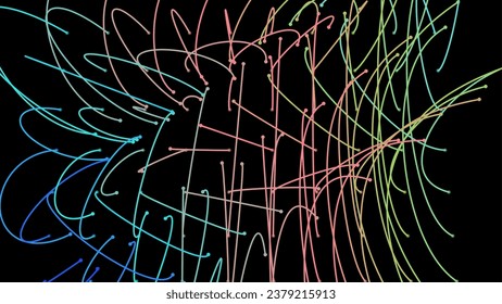 Crossing light beams. Energy flow Laser lines. Neon plexus knots. Curved guide path in space of infinity. Transition matrix energy level. Point deep datasets big deep data. Chaos and order background