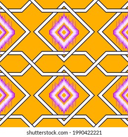 Crossing line embroidery patterns ethnic Indian seamless pattern design. Ikat Aztec fabric carpet mandala ornament native boho chevron textile. Geometric African American vector illustrations texture 