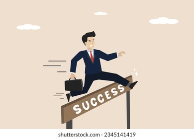 Crossing the line of success, success that has been passed, a smart businessman has jumped the line of success or managed to cross the line of success.