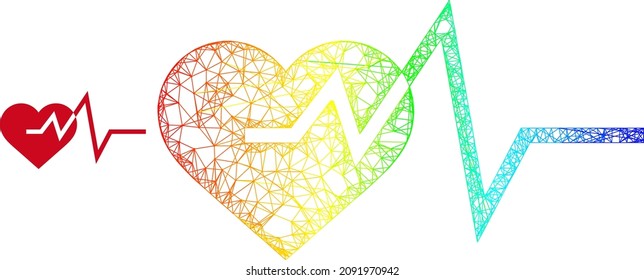 Crossing mesh cardiology framework icon with spectrum gradient. Colored carcass mesh cardiology icon. Flat model created from cardiology icon and crossing lines.
