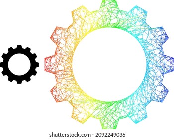 Icono del modelo de rueda cognoscitiva de malla cruzada con gradiente espectral. Vibrante icono de la rueda cognoscitiva neta de la canal. Carcasa plana creada a partir del símbolo de la rueda cognitiva y de las líneas de cruce.