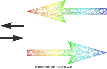 Crossing mesh flip arrows carcass icon with rainbow gradient. Vibrant carcass mesh flip arrows icon. Flat carcass created from flip arrows icon and intersected lines.