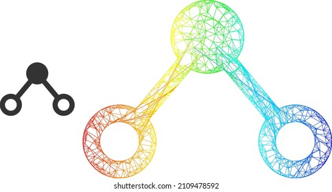 Crossing mesh links model icon with spectrum gradient. Bright frame net links icon. Flat model created from links pictogram and crossing lines.