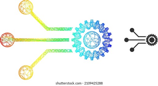 Crossing mesh micro mechanics wireframe icon with spectrum gradient. Colored carcass mesh micro mechanics icon. 