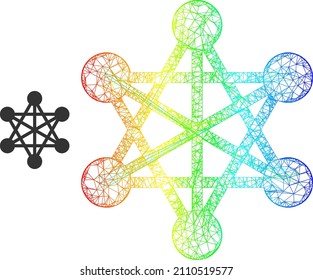 Crossing mesh network links frame illustration with rainbow gradient. Bright frame mesh network links icon. Flat mesh created from network links icon and crossing lines.