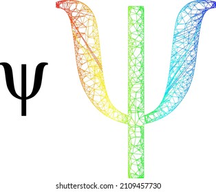 Crossing mesh Psi Greek lowercase letter carcass icon with spectrum gradient. Colorful carcass mesh Psi Greek lowercase letter icon.